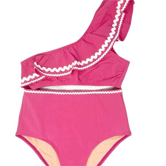 J. Crew One Shoulder High Waisted Rickrack Bikini in Sweet Briar Size Small NWT - Picture 6 of 7
